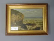 'Flamborough August 1883', oil on canvas signed and titled verso by M.J.