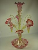 Victorian Vaseline and cranberry glass epergne H62cm