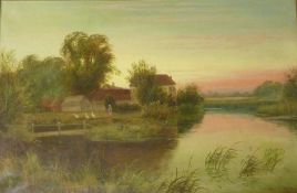 River Scene at Sunset,