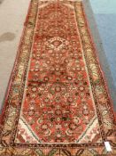 Persian Hamadan red and beige ground runner rug,