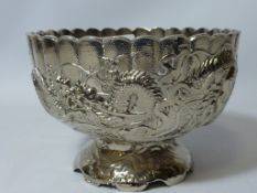 Heavy Chinese plated bowl with dragon decoration H13cm