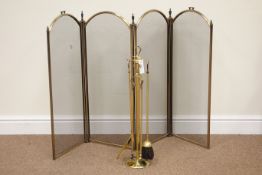 20th century brass companion set and folding spark screen