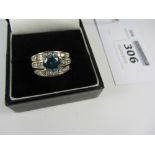 Blue diamond and channel set diamond duo ring set stamped 14k