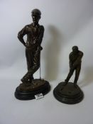 Bronze sculpture of a golfer H25cm and another sculpture
