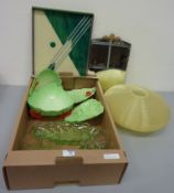 Carltonware 'lobster' salad bowl and three leaf moulded dishes, coloured glassware,