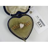 Opal heart and diamond bar brooch gold marks rubbed