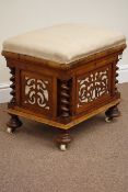 Victorian walnut Canterbury stool fitted with upholstered seat hinged lid enclosing storage rack,