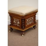 Victorian walnut Canterbury stool fitted with upholstered seat hinged lid enclosing storage rack,