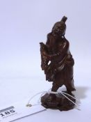 Japanese Meiji period rootwood carving of a fisherman H10cm