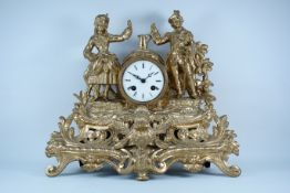 Gilt spelter ornate figural mantel clock, movement signed 'Brevete S.G.D.