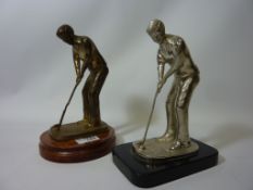 Silver-plated sculpture of a golfer H22cm and a matching brass sculpture (2)