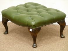 Footstool upholstered in deeply buttoned green leather,