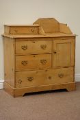 19th century pine wash standing fitted with four drawers and cupboard, W96cm, H101cm,