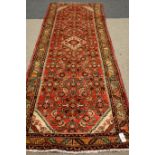 Persian Hamadan red and beige ground runner rug,