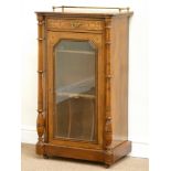 Late Victorian inlaid figured walnut music cabinet enclosed by single glazed door fitted with