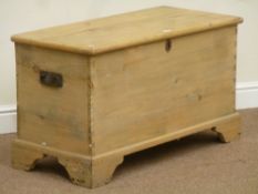 19th century pine blanket box fitted with hinged lid and carrying handles, W94cm, D43cm,