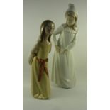 Lladro figure of a girl with a hat H25cm and a Nao figure of a girl with a torn nightdress H31cm