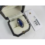 Silver ring set with lapis lazuli and marcasite stamped 925