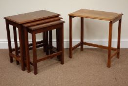 Chinese rosewood brass and copper inlaid nest of three tables (W54cm),