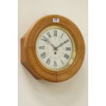 20th century French circular beech school clock,