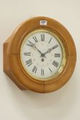 20th century French circular beech school clock,