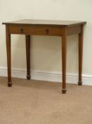 Reproduction mahogany single drawer side table raised on spade feet legs, W84cm, H75cm,