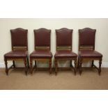 Set four Edwardian oak dining chairs shaped top rail,