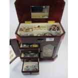 Cabinet and contents of costume jewellery