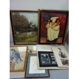 Assorted watercolour paintings and colour prints