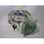 Small Spode platter L29cm and an early 20th century tea pot with oriental decoration