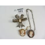 Cameo brooch and pendant necklace stamped 925 and 800 and a gold cameo brooch stamped 9ct