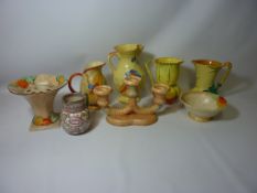 Art Deco period Burleigh Ware kingfisher jug, Parrot & Company jug, Crown Devon rose bowl,