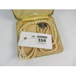 Vintage double row pearl necklace with marcasite clasp