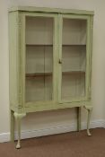 20th century painted display cabinet enclosed by two glazed doors, fitted with two shelves, W116cm,