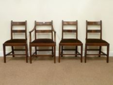 Set four (3+1) early 19th century mahogany dining chairs fitted with figured mahogany frieze panels