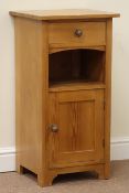 Traditional waxed pine bedside cupboard enclosed by single door fitted with drawer, W42cm, H82cm,