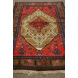 Persian Hamadan olive and red ground rug,