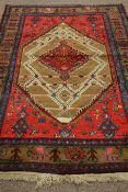 Persian Hamadan olive and red ground rug,