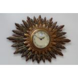 Smiths retro sunburst wall clock, W68cm,