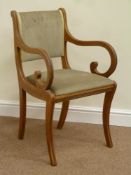 Regency style mahogany chair with upholstered drop in seat and back,