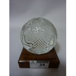 Waterford crystal globe on wooden stand H10cm overall