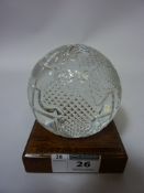 Waterford crystal globe on wooden stand H10cm overall