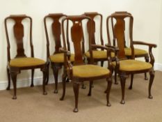 Set six (4+2) early 20th century mahogany Queen Anne style dining chairs,