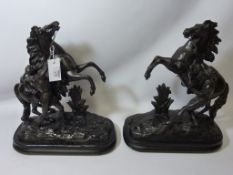 Pair of spelter groups of horses and their grooms in the manner Cousteau's 'Marley Horses' H44cm