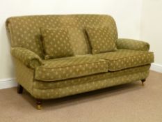 Two/three seat sofa (W186cm) and matching armchair (W85cm) upholstered in green fabric with