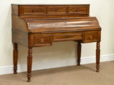 Victorian mahogany piano desk fitted with pullout fall front  mechanism enclosing birdseye maple