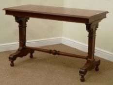 Reproduction mahogany rectangular stretcher table in a Regency style, 61cm x 120cm, H77cm,