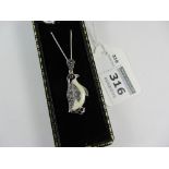 Marcasite and enamel penguin pendant necklace stamped 925