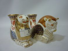 Two Royal Crown Derby 'Mythical Creatures' candle holders - winged bull and winged lion