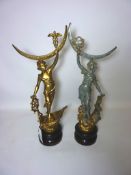 Pair of French spelter figures 'Le Commerce' and L`Industrie' H49cm